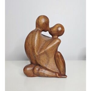 Vintage Carved Teakwood Couple Sculpture